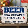 Tin Sign Beer Now Cheaper Than Gas Drink Dont Drive Vintage Metal Plaque Bar Pub Garage Man Cave Wall Decor Retro Funny Quote