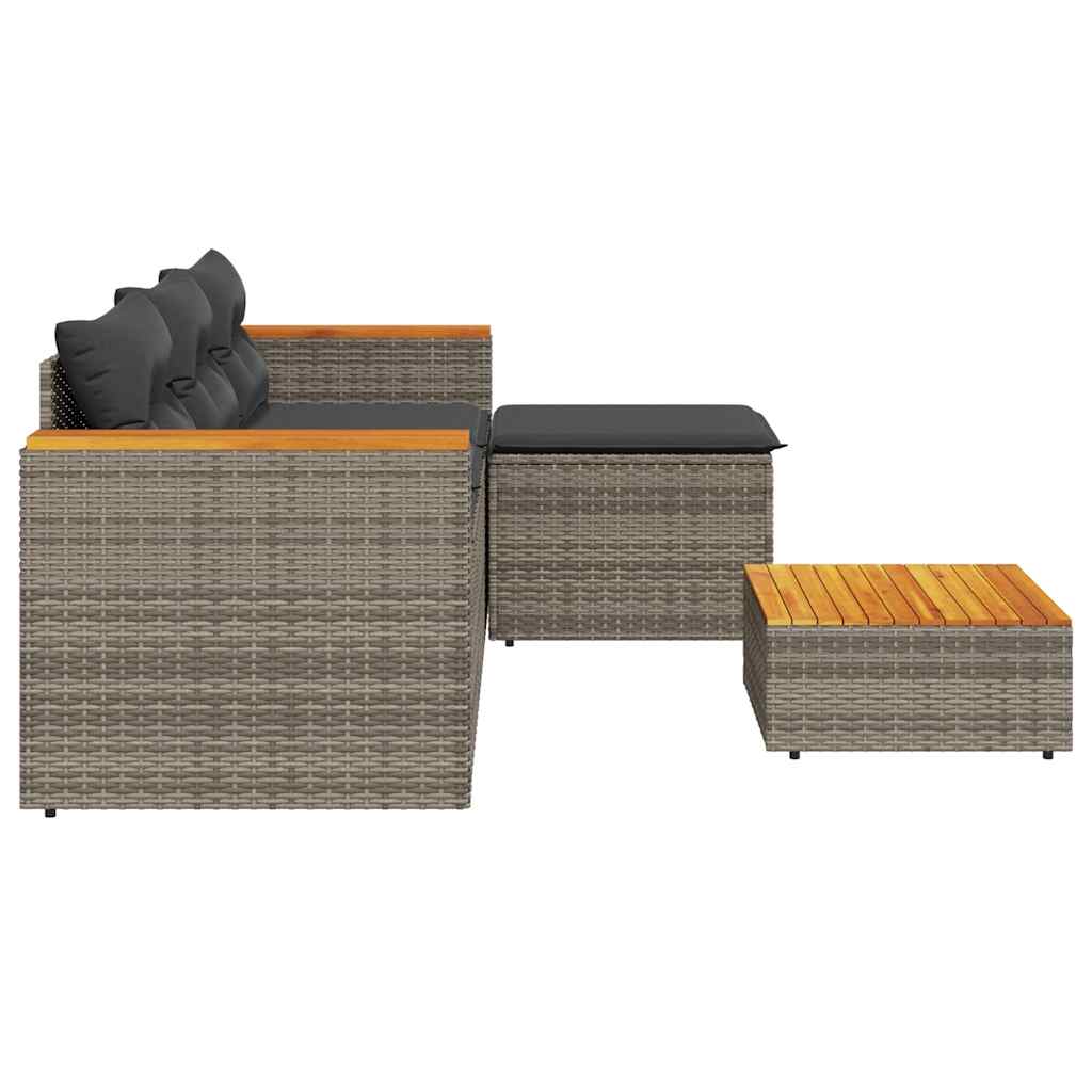 3-teiliges Gartensofa-Set mit Kissen aus grauem Poly-Rattan