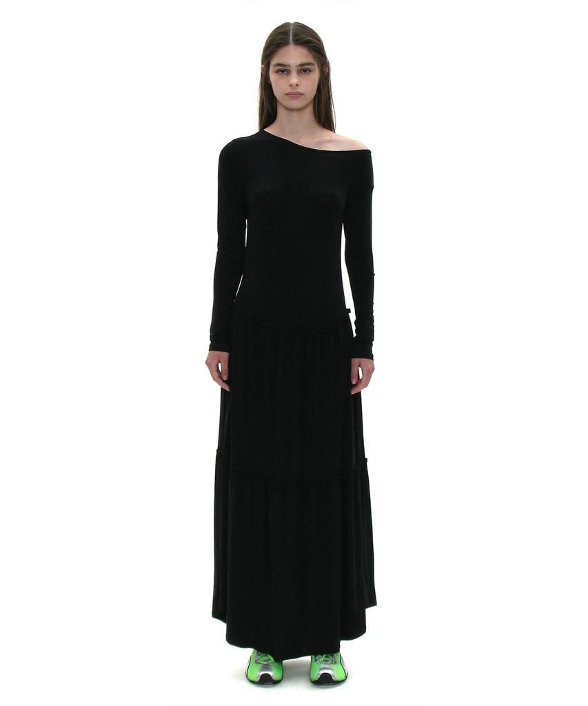 Partimento Woman Pwc Asymmetrical Jersey Shirred Tiered Dress_Black