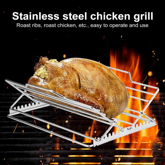 Stainless Steel Roasting Rack BBQ Rib Racks for Grilling Turkey Roasting Pan Oven Safe V-Shaped High Temp Resistant Grill Rack for Turkey Chicken Ribs
