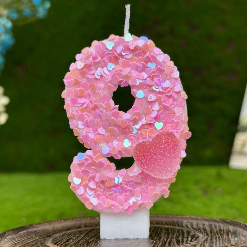 Digital Birthday Candles Cake Decoration First Birthday Celebration Pink Love Heart