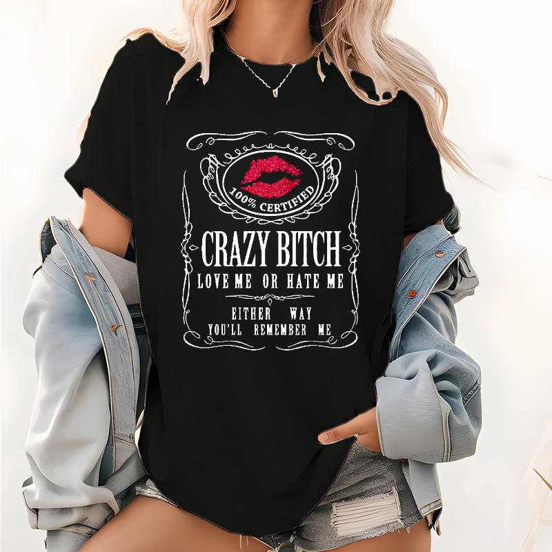 Ανδρικά/Γυναικεία T-Shirts με Κοντό Μανίκι και Αστεία Γραφικά Crazy Bitch T-Shirt Κοντομάνικο T-Shirt Καθημερινό T-shirt για Άνδρες/Γυναίκες