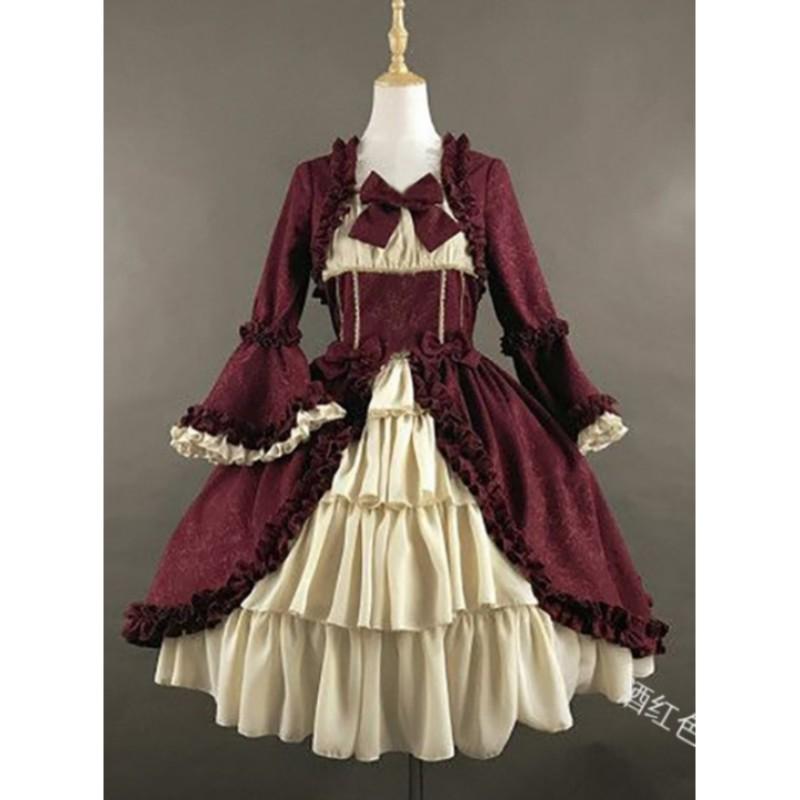 Robe de Cour Médiévale Vintage Gothique pour Femmes Décolleté Carré, Taille Cintrée pour Effet Amincissant Design Patchwork avec Nœud