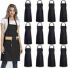 12 Pack Plain Bib Aprons With 2 Pockets - Black Unisex Commercial Apron Bulk
