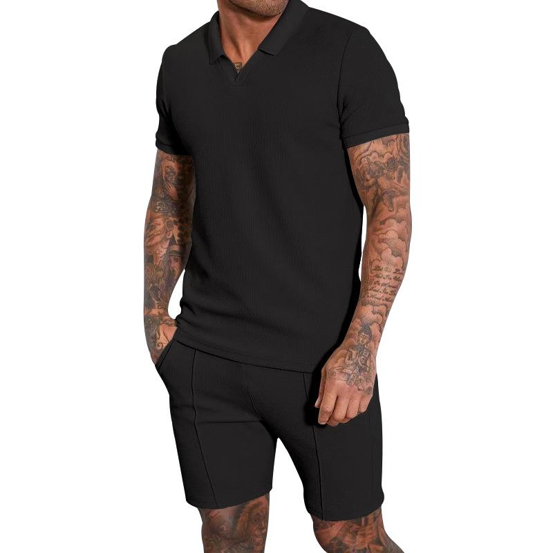 Men's Summer New Waffle Collar Polo Short-sleeved Suit