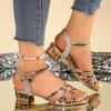 Fashion Glittering Golden Chunky Heel Sandals Women Summer Plus Size 35-43 Back Strap Sandles Woman Open Toe Ankle Buckle Party Shoes