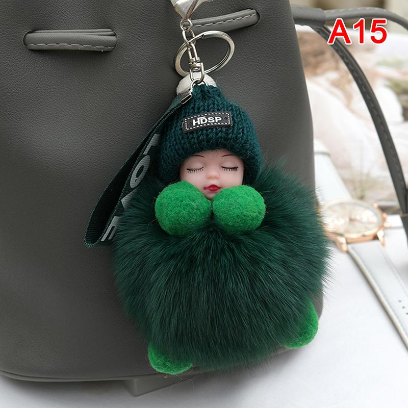 Pompom Sleeping Baby Keychain Cute Fluffy Plush Doll Keychains