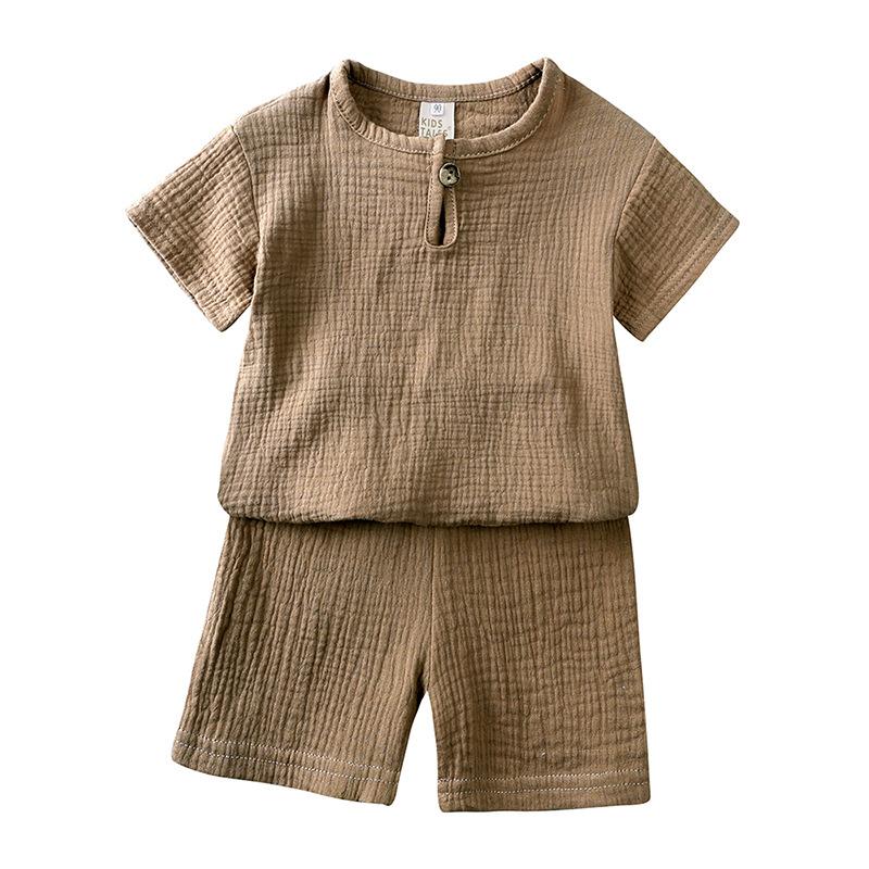 0-5Y Boys Girls Clothing Sets Summer Solid Cotton Linen T-shirts+Elasctic Shorts Kids Clothes Casual Clothing Sets for Children