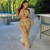 2 Pcs/Set Women Crop Top Pants Set Tassel Hollow Out Lace-up Halter Neck Beach Vacation Bra High Waist Ripped Knitted Hollow Out Trousers