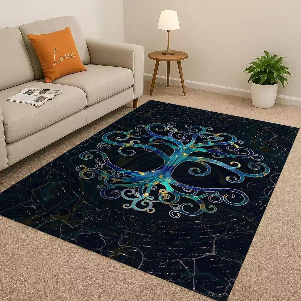 3D Bunter Baum des Lebens Yggdrasil Keltisches Runen Wohnzimmer Rutschfester Teppich für Schlafzimmer Spielzimmer Sofa, Heimdekoration Fußmatte