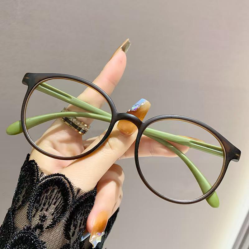 Trendy Korean-Style Women's Anti-Blue Light Glasses, Large Round Frames, Plano Lenses, Prescription Compatible