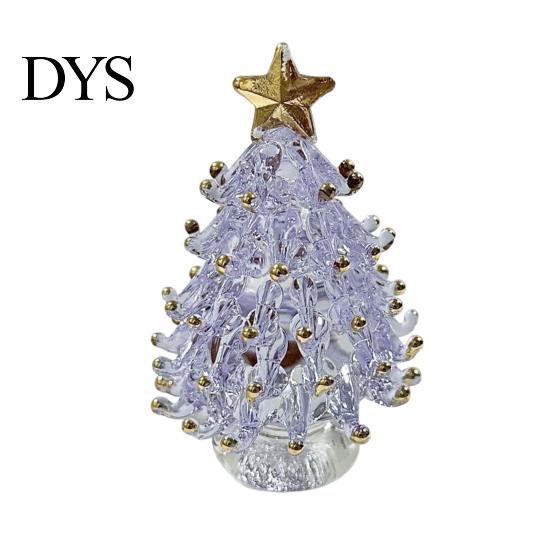 Small Desktop Christmas Tree Glazed Glass Ornament with Star Topper, Colorful for Home Art, Faux Crystal Tabletop Decor Office Art