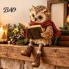 Reading Owl Statue for Home Decor Figurine, Creative with Glasses Scarf Boots And Open Book, Decorative Animal Figure Mantel Sculpture Book Nook Shelf