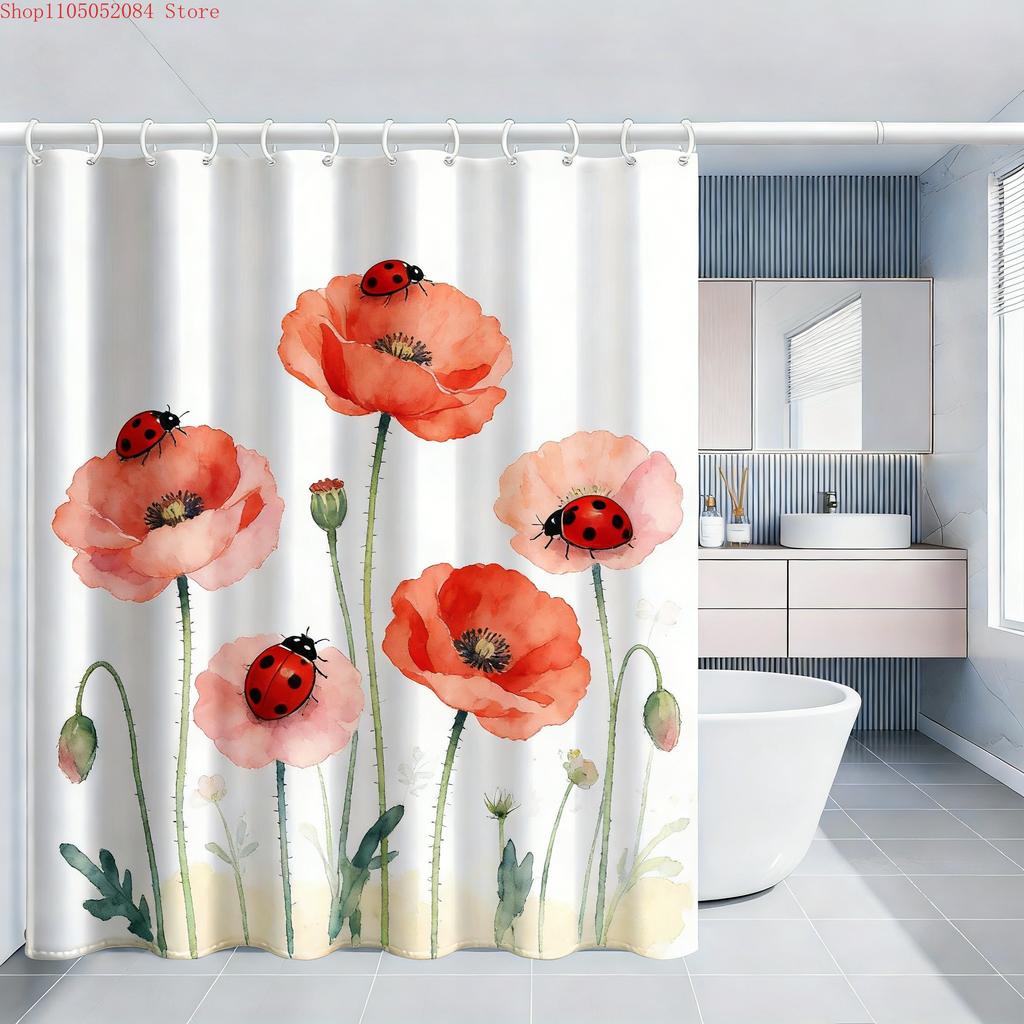 White Jasmine Watercolor Floral with Yellow Butterflies Waterproof Shower Curtain
