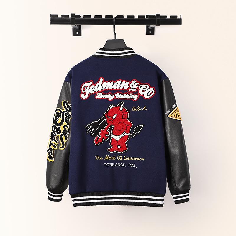 Tide Merk AC Milan Geborduurde Leren Mouw Veelzijdige Baseball Jas