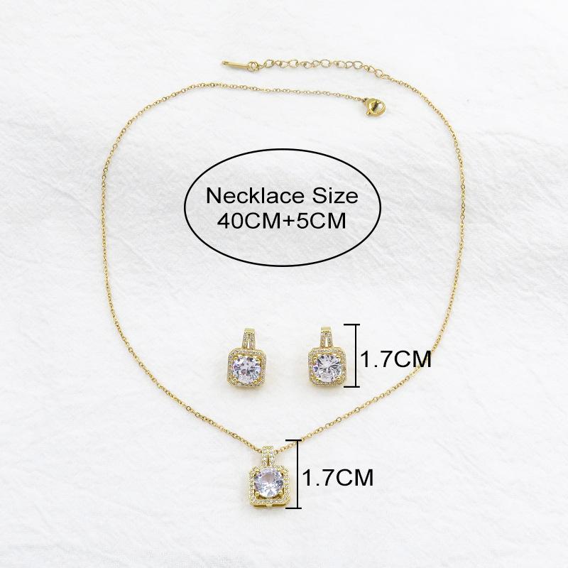 Light Luxury Zircon Necklace for Women with Niche High-end Temperament Square Full Diamond Earrings Set