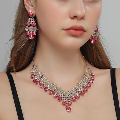 Latest Stylish Design Fancy Wedding Party Crystal Diamonds Necklace Jewellery Set for Women
