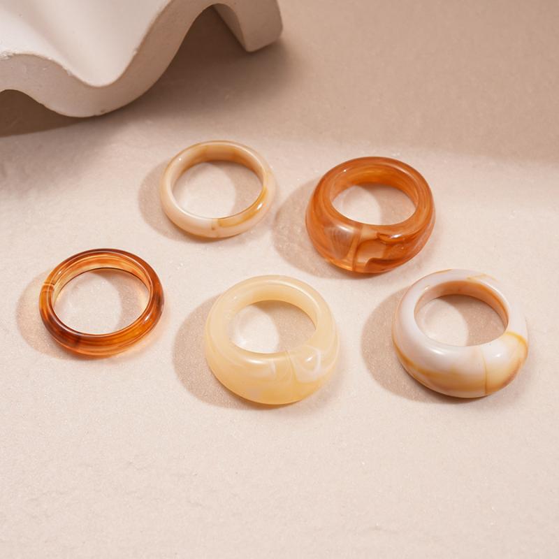 5/6Pcs Colorful Acrylic Resin Ring Set Geometric Round Stacked Ring Simplicity Individuality Bohemian Finger Rings Jewelry Gifts