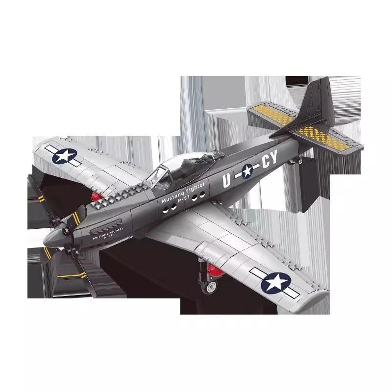 258PCS WWII Military 1/26 P-51 Mustang Fighter Building Blocks Air Force Jet Plane Toys For Kids Adult Gift Educational Bricks