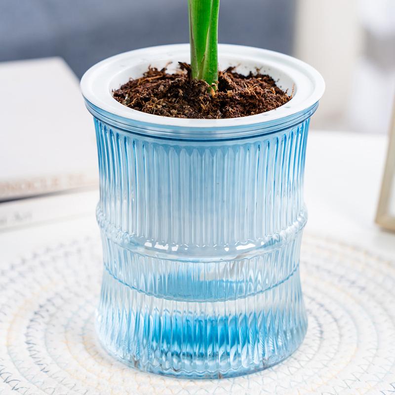 Lazy Hydroponic Blumentopf Automatischer wasserabsorbierender Blumentopf Transparenter doppelschichtiger Kunststoff Selbstbewässerungspflanzer Büro