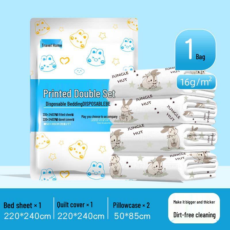 Travel Disposable Bed Sheet & Bath Towel Set - Stain-Proof Double Bed Duvet Cover, 4 Pieces, Portable Hotel Supplies
