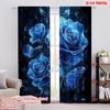 2 Stück, 2D-Flachdruck Vorhänge Digitaldruck Blaue Rose Eleganz Langlebiger 100% Polyesterstoff (ohne Stange) Vielseitig für alle Anwendungen