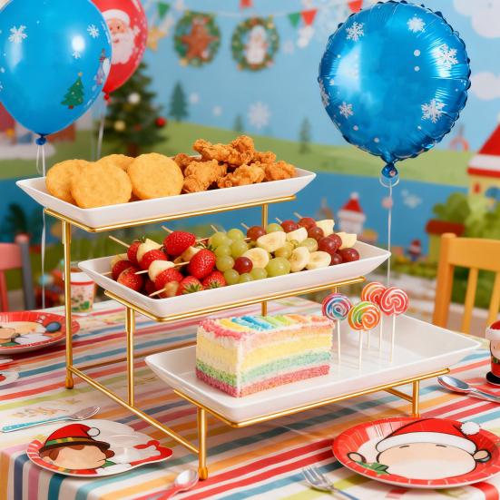 3-Tier Dessert Stand Fruits Pastries Appetizers Tray Elegant Display Rack for Buffet Tables Parties Modern Kitchen Organizer