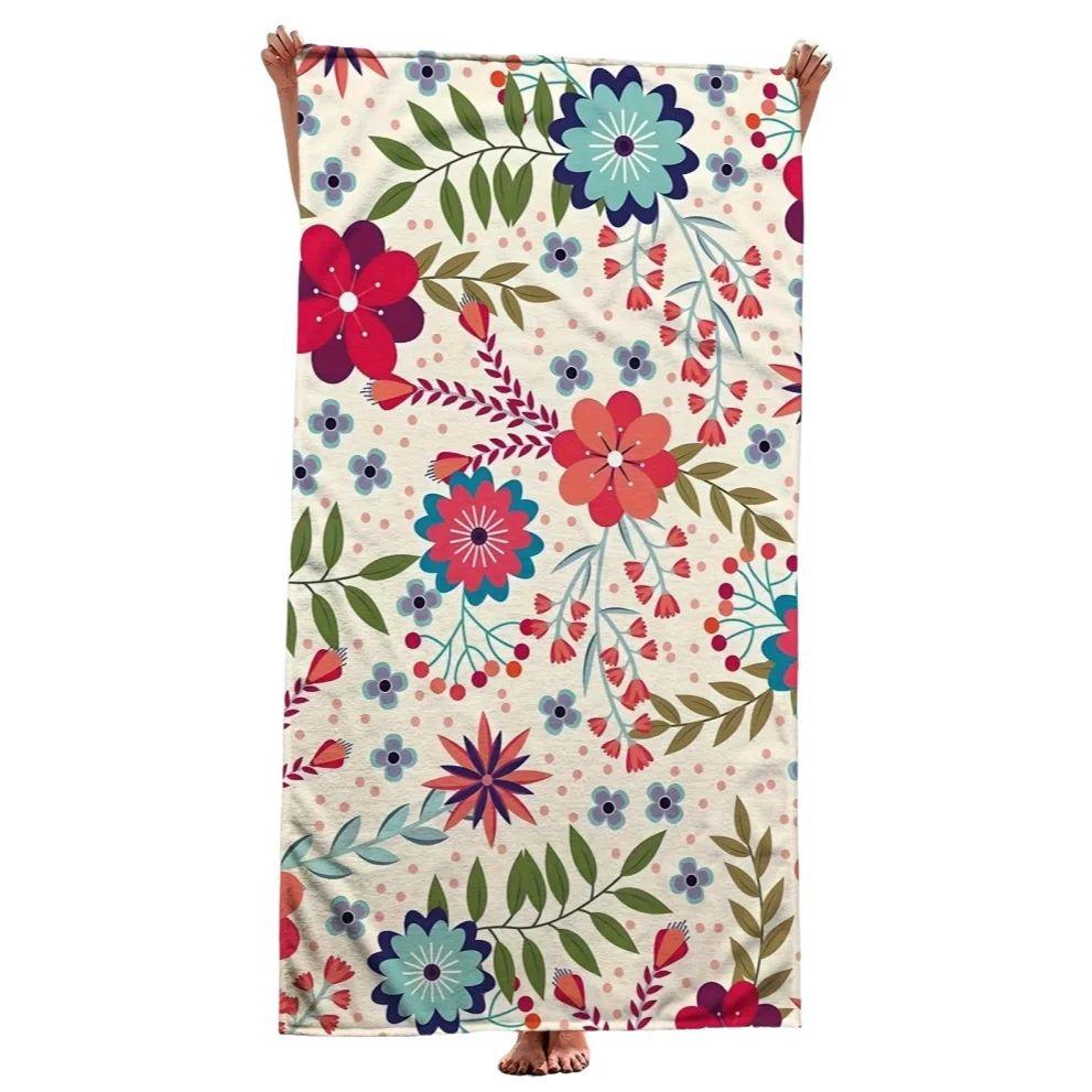 1PC Boho Floral Beach Towel Polyester Quick Dry Travel Towel Unisex Lightweight Soft for Swimming Camping Surfing Beach Essentia
