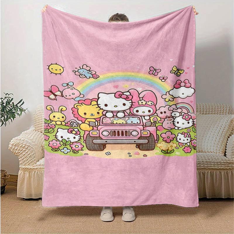 1pc Hello Kitty and Friends Adventure in the Pink Car Blanket, Soft Throw for Home Decor, Gift Idea for Family and Friend, Seasonal Use Blanket, Livin