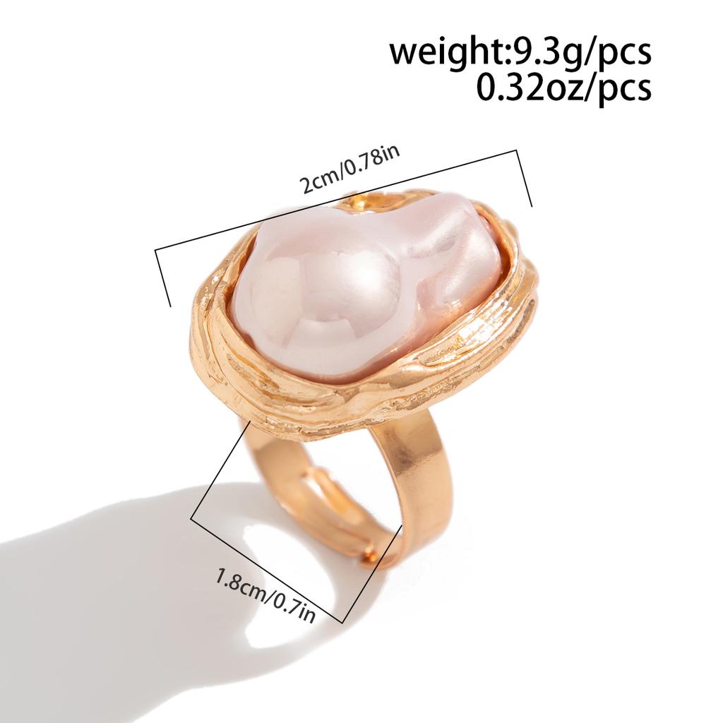 Salircon Korean Fashion Elegant Baroque Imitation Pearl Ring Women Luxury Aesthetic Party Wedding Open Adjustable Rings Jewelry