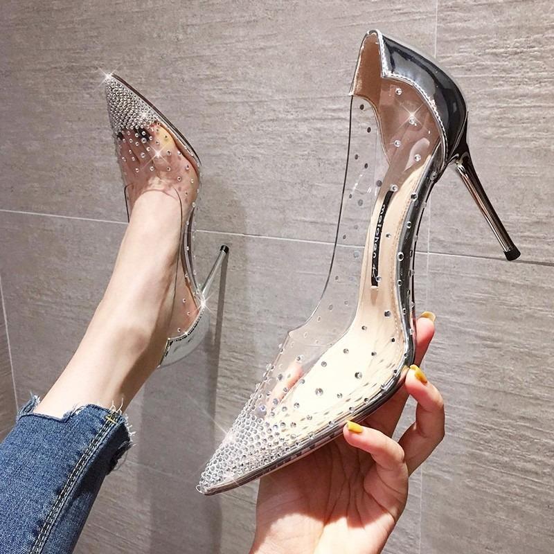 High Heels Women's Outer Wear Spring and Autumn Pointed Tip Thin Heel Casual Fashion Single Shoes Transparent High Heels