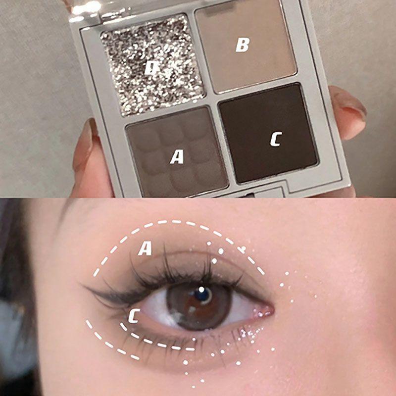 4 Color Smokey Gray Matte Glitter Eyeshadow Palette Shimmer Long Lasting Eye Shadow Makeup Cool Toned Shiny Eye Pigment Cosmetic