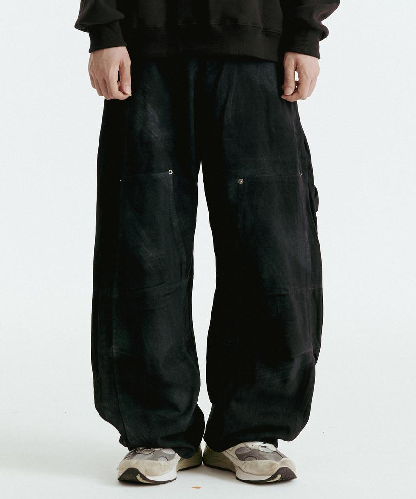 DOUBLE JD Peach Double Knee Carpenter Curved Denim (Black)