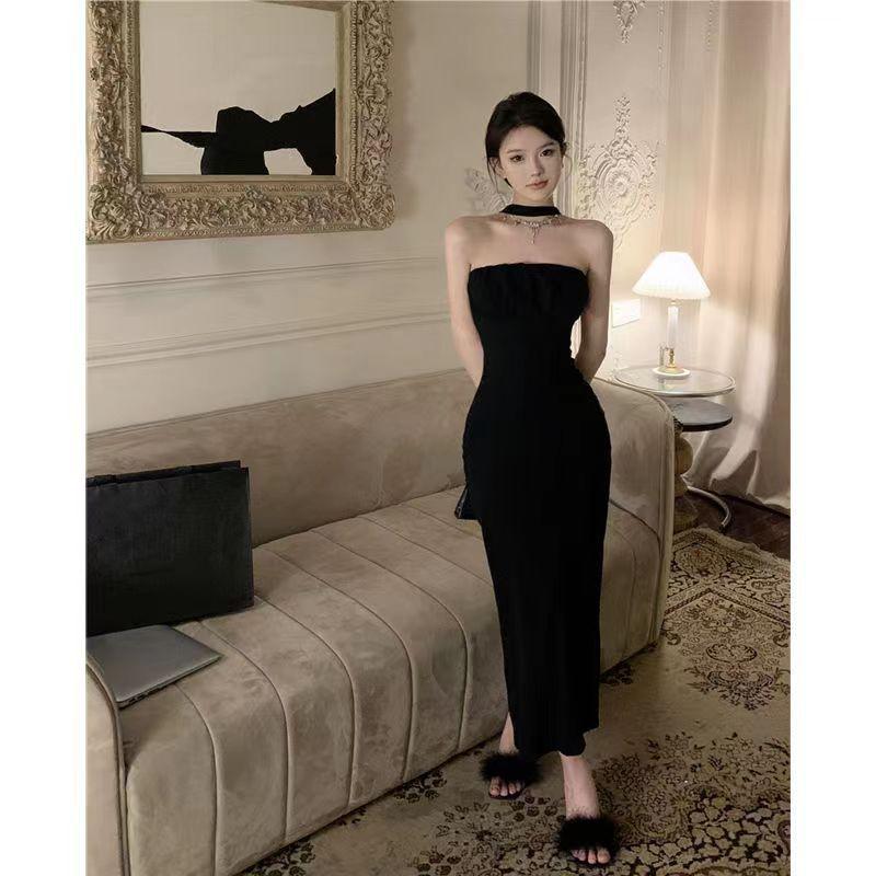 Basic Polyester Spaghetti Strap Dress With Side Slit For Summer Casual Wear