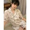 Casual Pajamas Women's Summer Thin Girl's Home Lapel Cardigan Two-piece Set Fashion Pyjamas Women Homewear