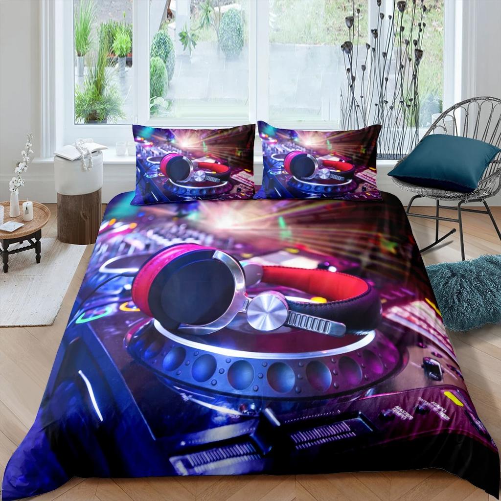 Home Living Luxe 3D DJ Oortelefoon Beddengoedset Muziek Dekbedovertrek Kussensloop Queen en King EU/VS/AU/VK Maat Dekbed Beddengoed