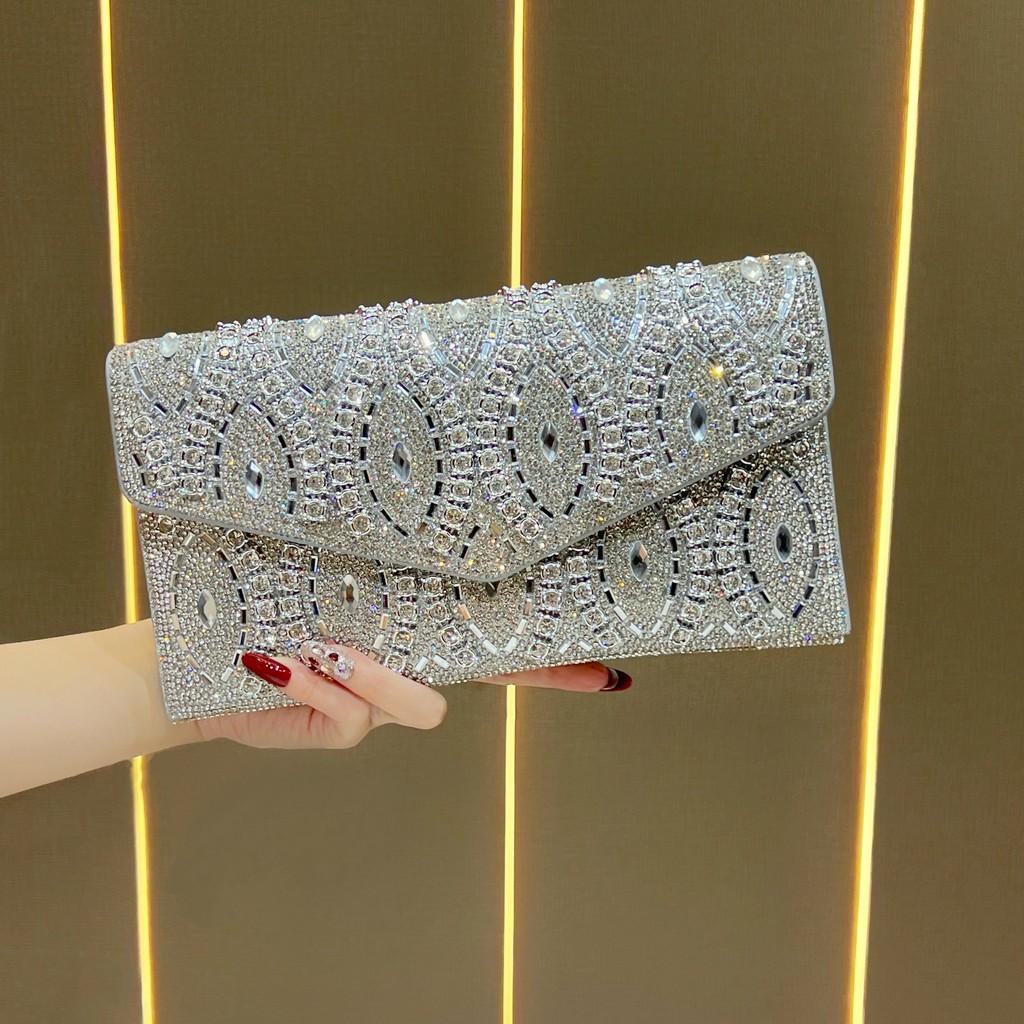 Grenzüberschreitende Abend-Clutch mit Kristallverzierungen und Kette für formelle Anlässe