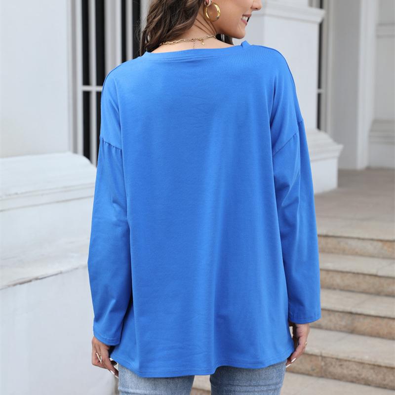 Mehrfarbige übergroße lockere V-Ausschnitt einfarbige Damen-T-Shirts