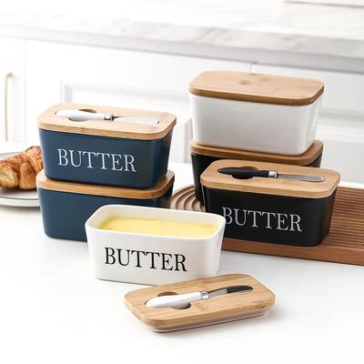 Rectangular Ceramic Butter Box Sealed Jar Butter Box Knife Western Style Household Cheese Box Kitchen Storage Tool YLE33