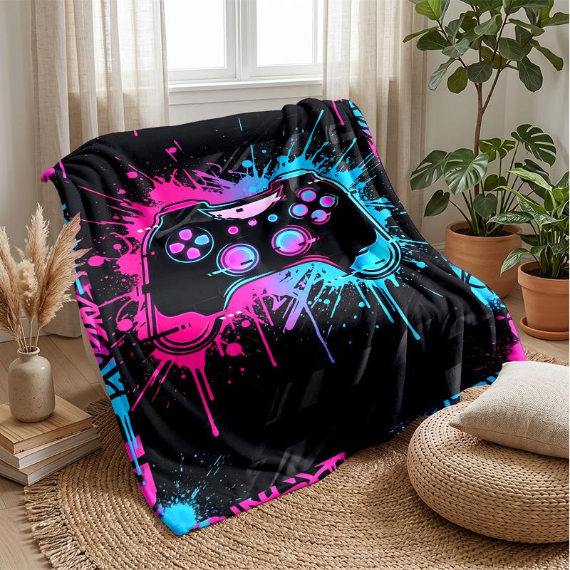 Gaming Controller Graffiti Theme Blanket Lightweight Warm Flannel Blanket Decorative Throw Blanket for Home Decoration