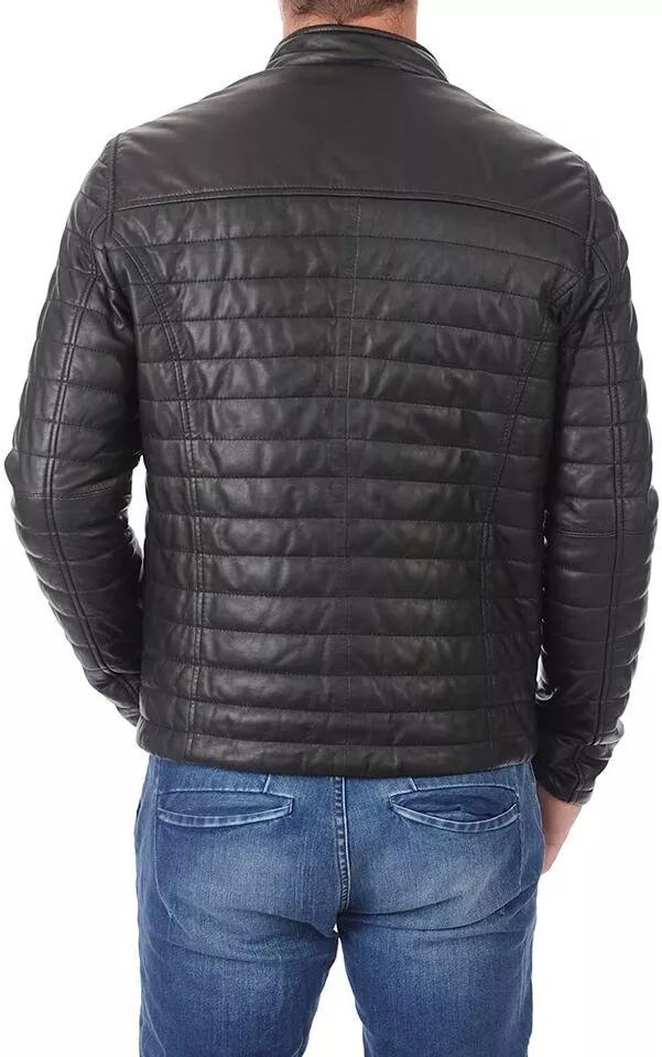 Veste Bomber en Cuir d'Agneau Pur Noir pour Homme Motard Biker Élégante Matelassée Fait Main