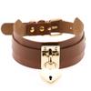 Exaggerated European-American Style PU Leather Double-Layer Heart Lock Necklace Collar