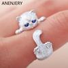 Cat Ring for Women Japanese Style Cute Cat Ring Simplicity Fashion Jewelry Gifts Blue Rhinestone Eyes Rings