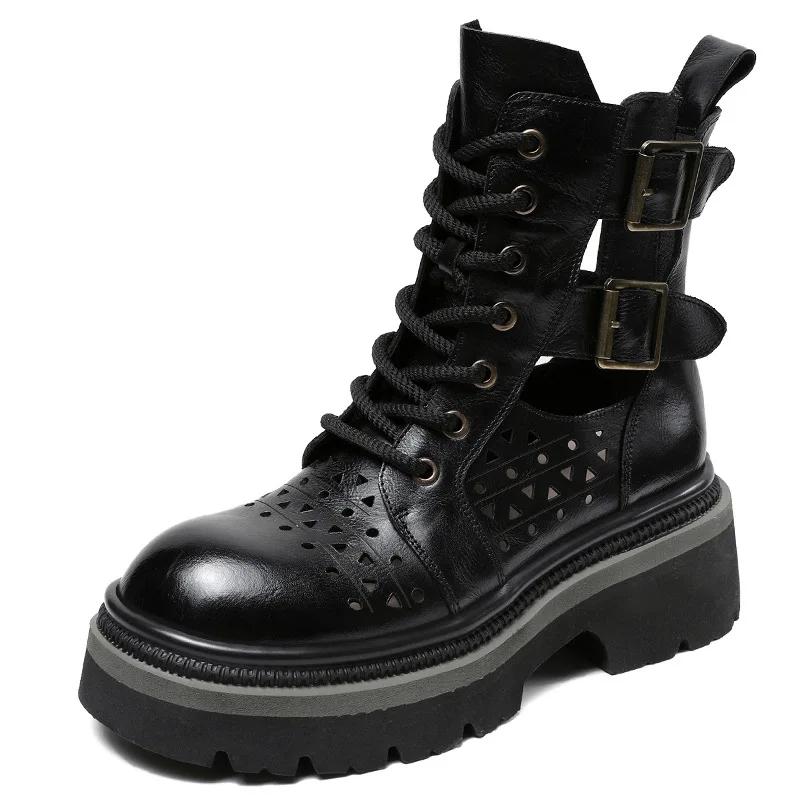 2025 New Women's Leather Sandals Quality Platform Hollow Roman Women's Wedge Sandals Classic Leather Boots for Women