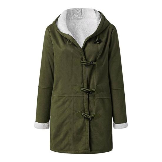 Lady Winter Coat with Hood And Pockets Thickened Fleece-lined Faux Suede Mid Length Thermal Jacket Long Sleeve Outdoor Casual Outerwear