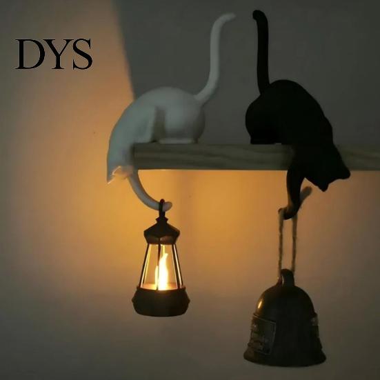 Decorative Key Holder 3D Printed Cat Shelf Sitter with Lantern, Whimsical Figurine Hook for Creative Home Decor Accessories Keys, Book Edge
