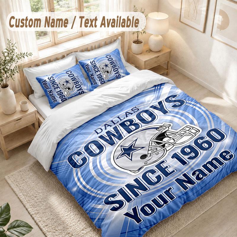 Custom Name Bedding Set 3 PiecesDallas Cowboys Print Duvet Cover + 2 Pillowcases Soft Bed Decor