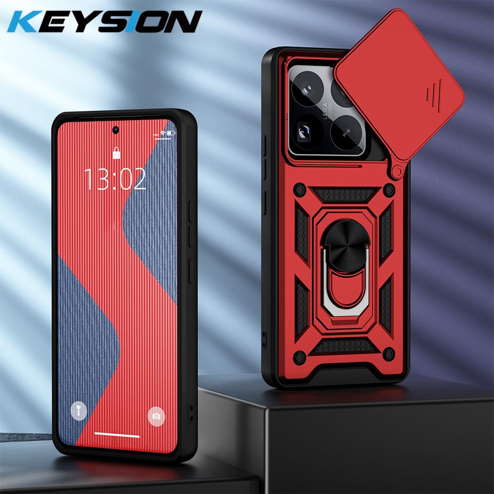 KEYSION Stoßfestes Panzergehäuse für Xiaomi 15 5G, weiches Silikon + PC-Schiebekamera-Schutzringständer-Telefonabdeckung für Xiaomi 15 Pro