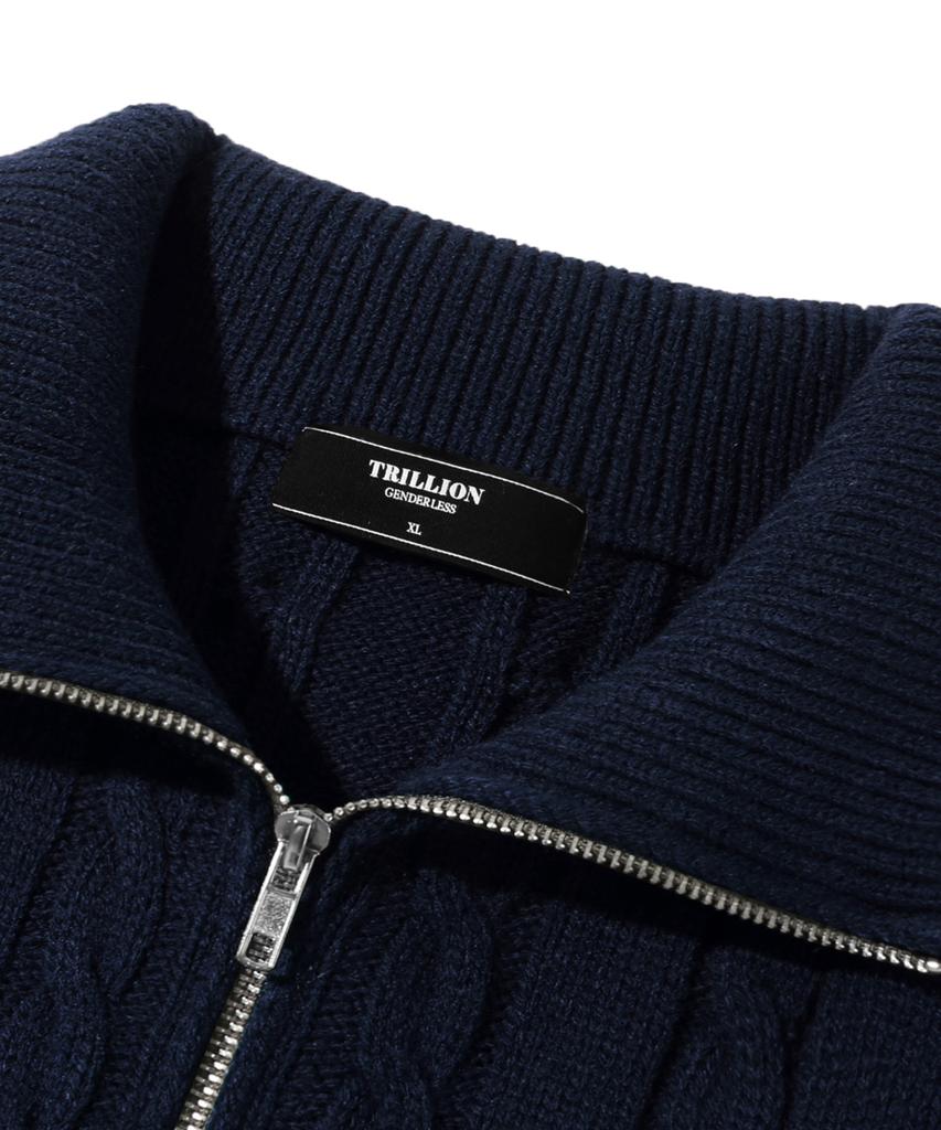 TRILLION Washable Half-Zip Collared Cable Knit (Current Navy)