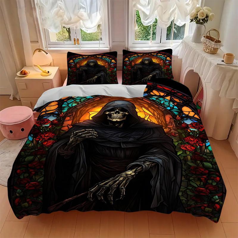3pcs Stained Glass Reaper Duvet Cover Set, Cover For Bedroom Guest Room (1 Duvet Cover + 2 Pillowcase, Without Quilt), Yy250922105